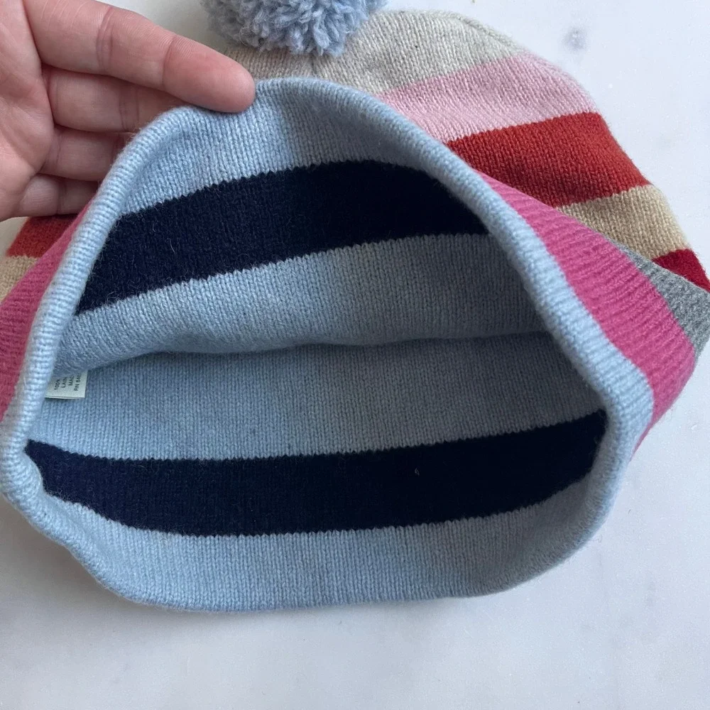 Old Navy 100% Lambswool Vintage Y2K Striped Pom Pom Hat‎